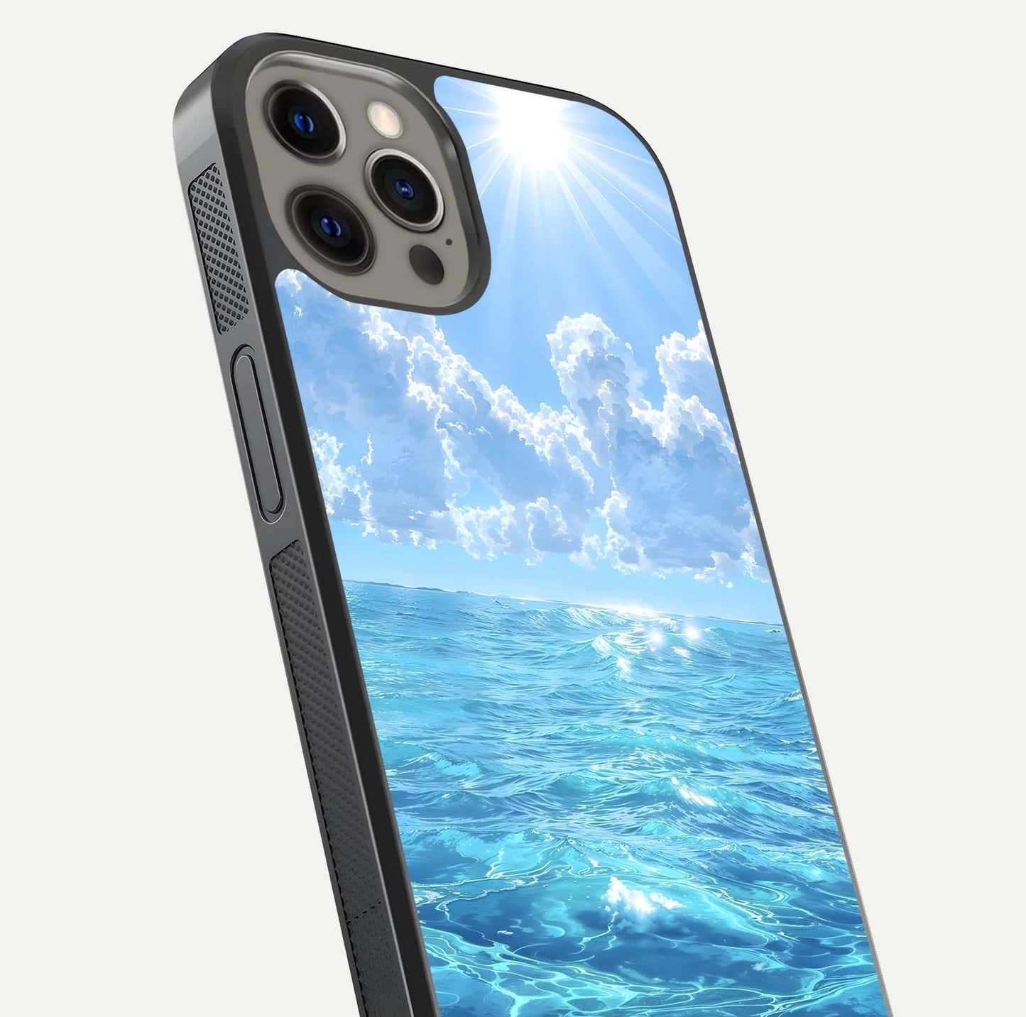 Endless Ocean Horizon Glass Case for iPhone 12 Pro Max close-up highlighting water texture and reflection shine
