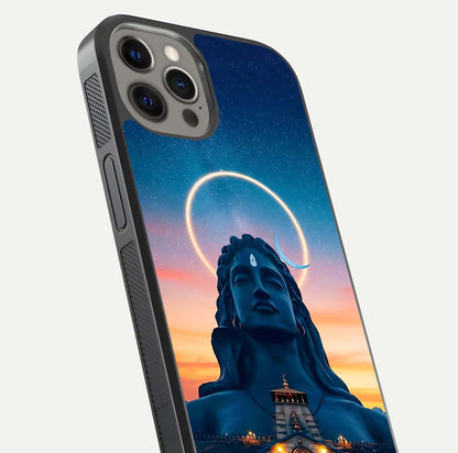 Eternal Shiva Aura Glass Case for iPhone 12 Pro Max close-up highlighting divine detailing and reflection light