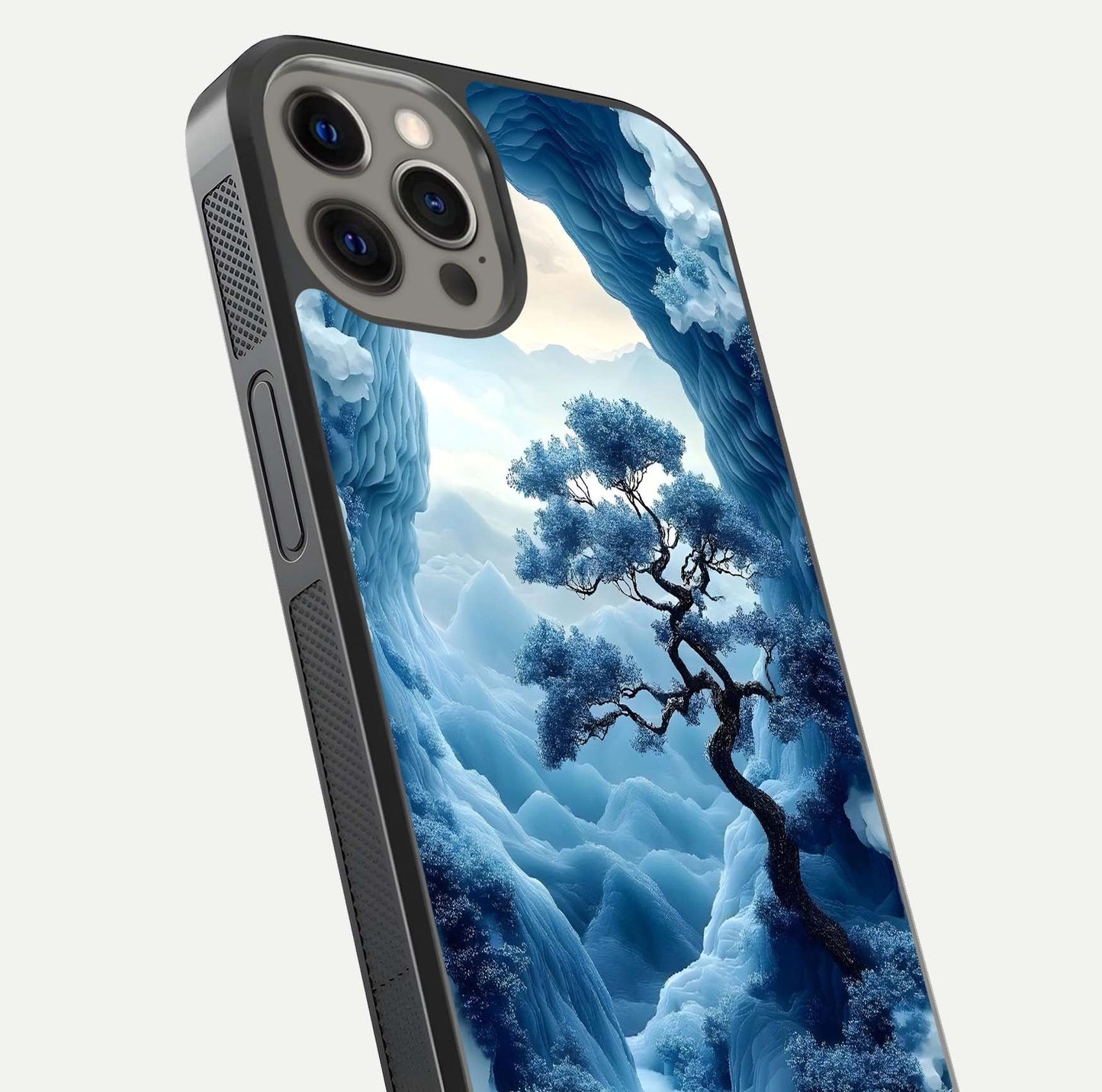 Frozen Serenity Gate Glass Case for iPhone 12 Pro Max close-up highlighting frosted texture and reflection tone