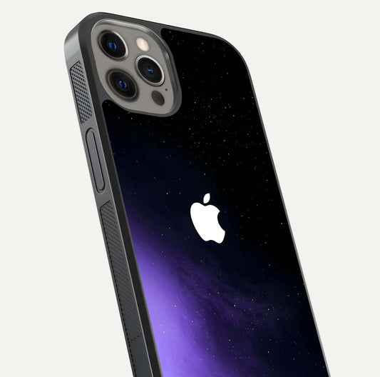 Galaxy Apple Aura Glass Case for iPhone 12 Pro Max close-up angled shot showing aura lighting and reflection polish