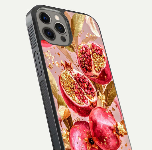 Golden Bloom Glow Glass Case for iPhone 12 Pro Max close-up angled shot showing metallic tones and reflection brilliance