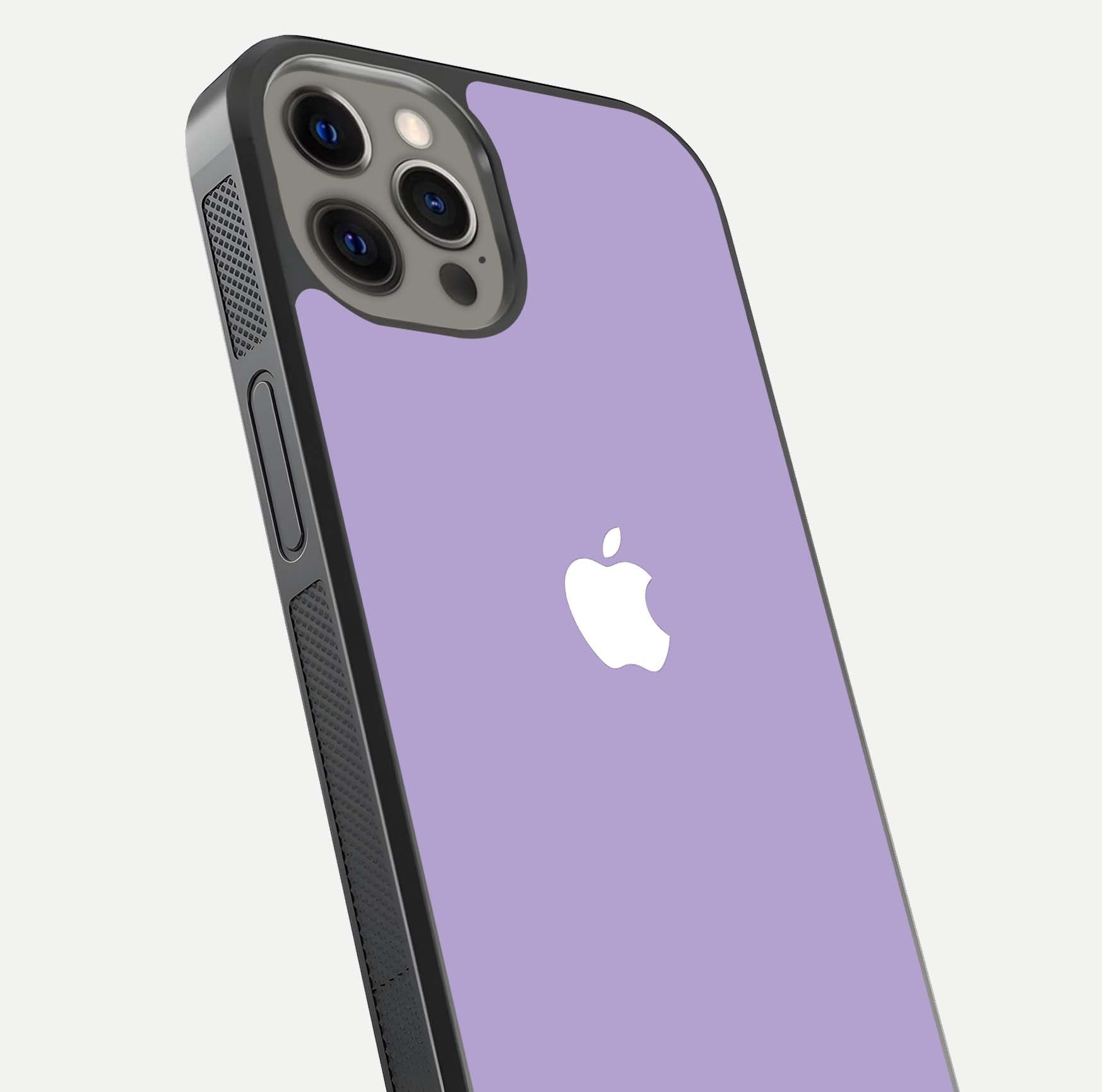Lavender Soft Minimal Glass Case for iPhone 12 Pro Max close-up angled shot showing clean color texture and shine