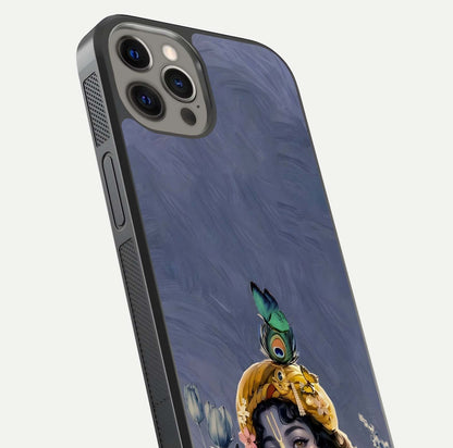 Lord Krishna Glass Case for iPhone 12 Pro Max angled close-up showing intricate flute and reflection details