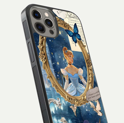 Midnight Queen Glass Case for iPhone 12 Pro Max close-up angled shot featuring crown motif and gloss reflection