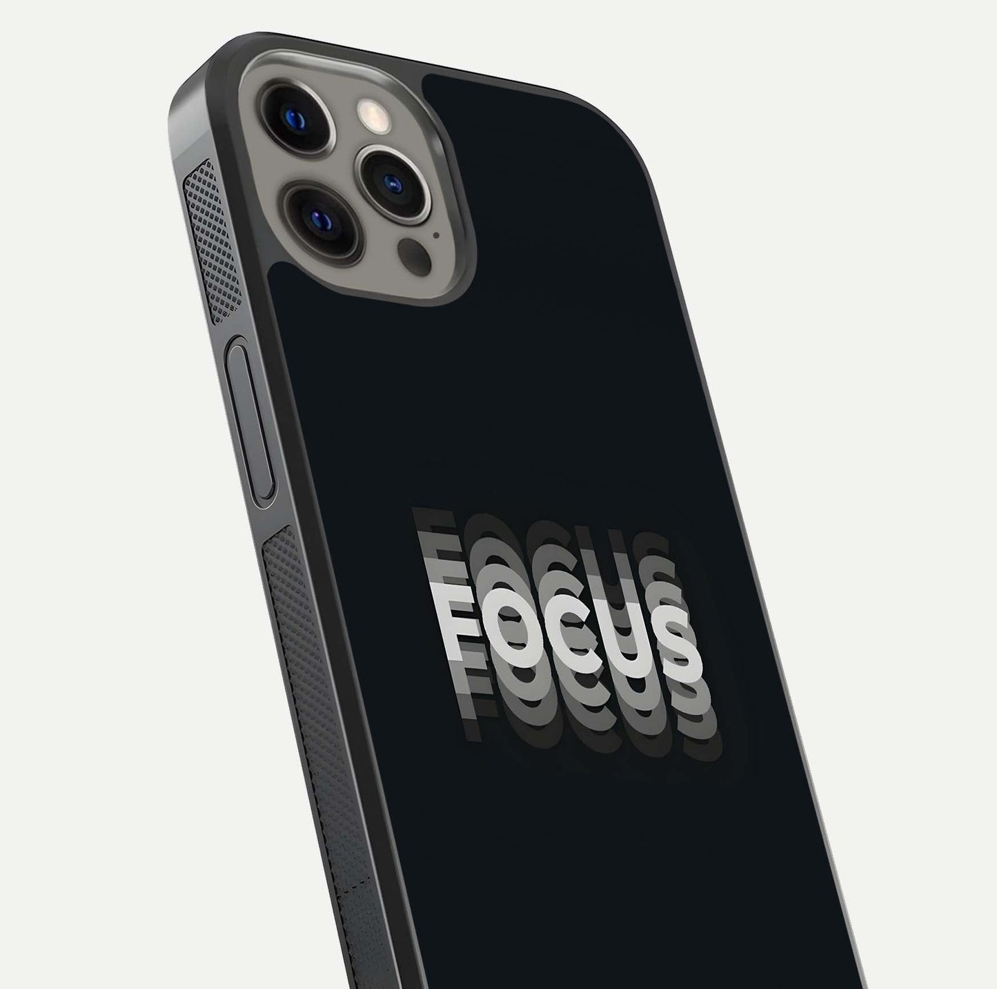 Mono Focus Vision Glass Case for iPhone 12 Pro Max close-up angled shot highlighting minimal contrast and reflection