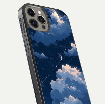 Moon Dream Haze Glass Case for iPhone 12 Pro Max close-up angled shot showing moon reflection and subtle glow