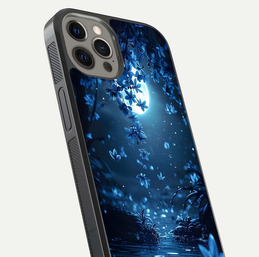 Moonlight Petal Dream Glass Case for iPhone 12 Pro Max close-up angled shot showing petal reflection and glow texture