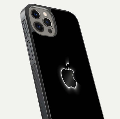 Neon Apple Glow Glass Case for iPhone 12 Pro Max close-up angled shot highlighting neon reflection and color pop