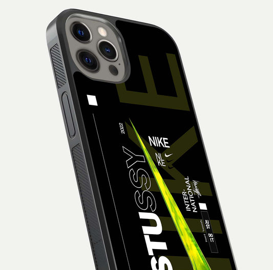 Neon Street Edition Glass Case for iPhone 12 Pro Max close-up angled shot showing urban neon lights and shine