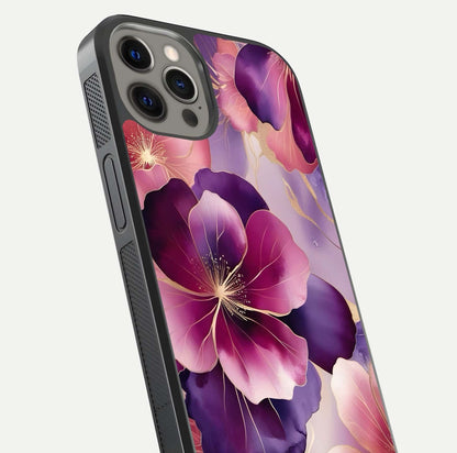 Pink Bouquet Florals Glass Case for iPhone 12 Pro Max close-up angled shot showing bouquet details and reflection