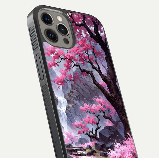 Pinkish Scenery Glass Case for iPhone 12 Pro Max close-up angled shot showing reflection and gradient color blend