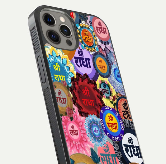 Radha Divine Bloom Glass Case for iPhone 12 Pro Max close-up angled shot highlighting divine detailing and shine