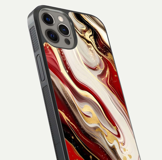 Red & White Marble Glass Case For iPhone 12 Pro Max