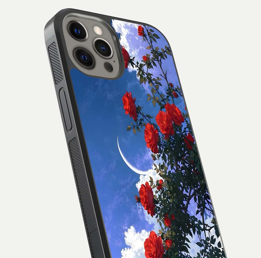 Rose Drift Flowers Glass Case for iPhone 12 Pro Max close-up angled shot highlighting floral texture and reflection