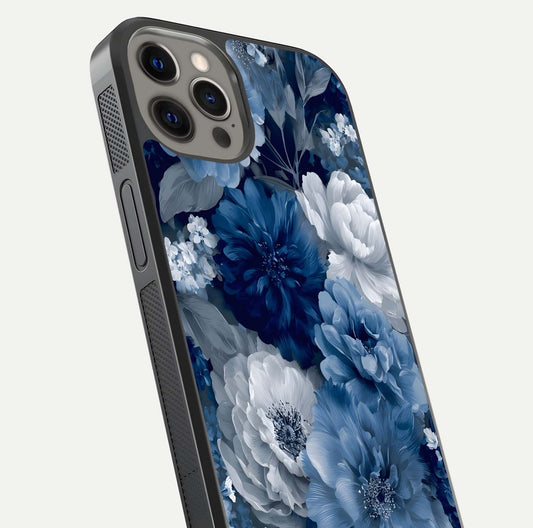 Royal Bloom Garden Glass Case for iPhone 12 Pro Max close-up angled shot highlighting royal bloom texture and reflection
