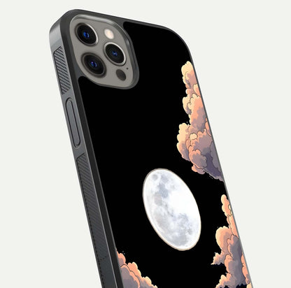 Shade Cloud Moon Glass Case for iPhone 12 Pro Max close-up angled shot highlighting moon reflection and depth