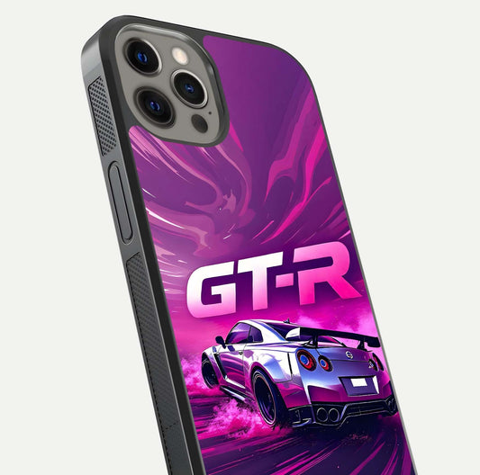 Speed Drift Legend Glass Case for iPhone 12 Pro Max close-up angled shot highlighting speed lines and reflection