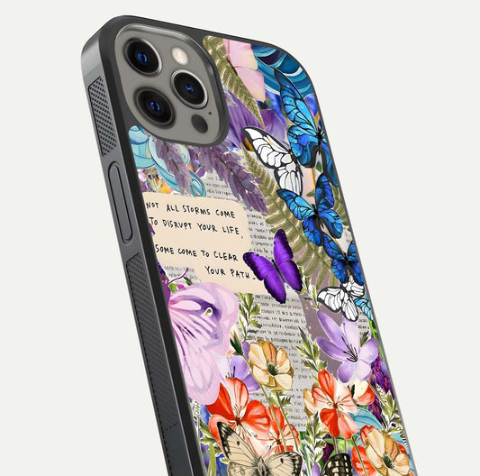 Storm Path Bloom Glass Case for iPhone 12 Pro Max close-up angled shot highlighting bloom texture and reflection