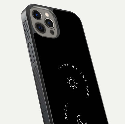 Sun Moon Balance Glass Case for iPhone 12 Pro Max close-up angled shot highlighting cosmic art and HD reflection