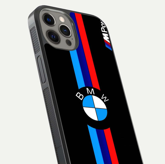 Turbo BMW Beast Glass Case for iPhone 12 Pro Max close-up angled shot highlighting car detailing and reflection