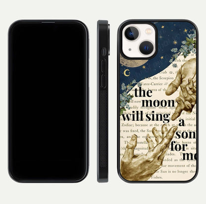 Aesthetic Divine Glass Case for iPhone 16 Pro front and back view layout showing black front display and divine art glass back