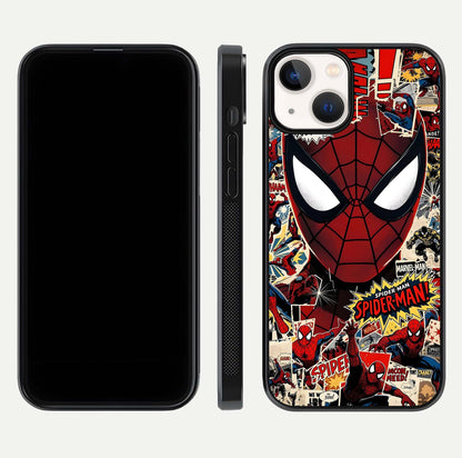 Aesthetic Wonder Spider Glass Case for iPhone 16 Pro dual-view layout showing premium glass shine and strong edge design