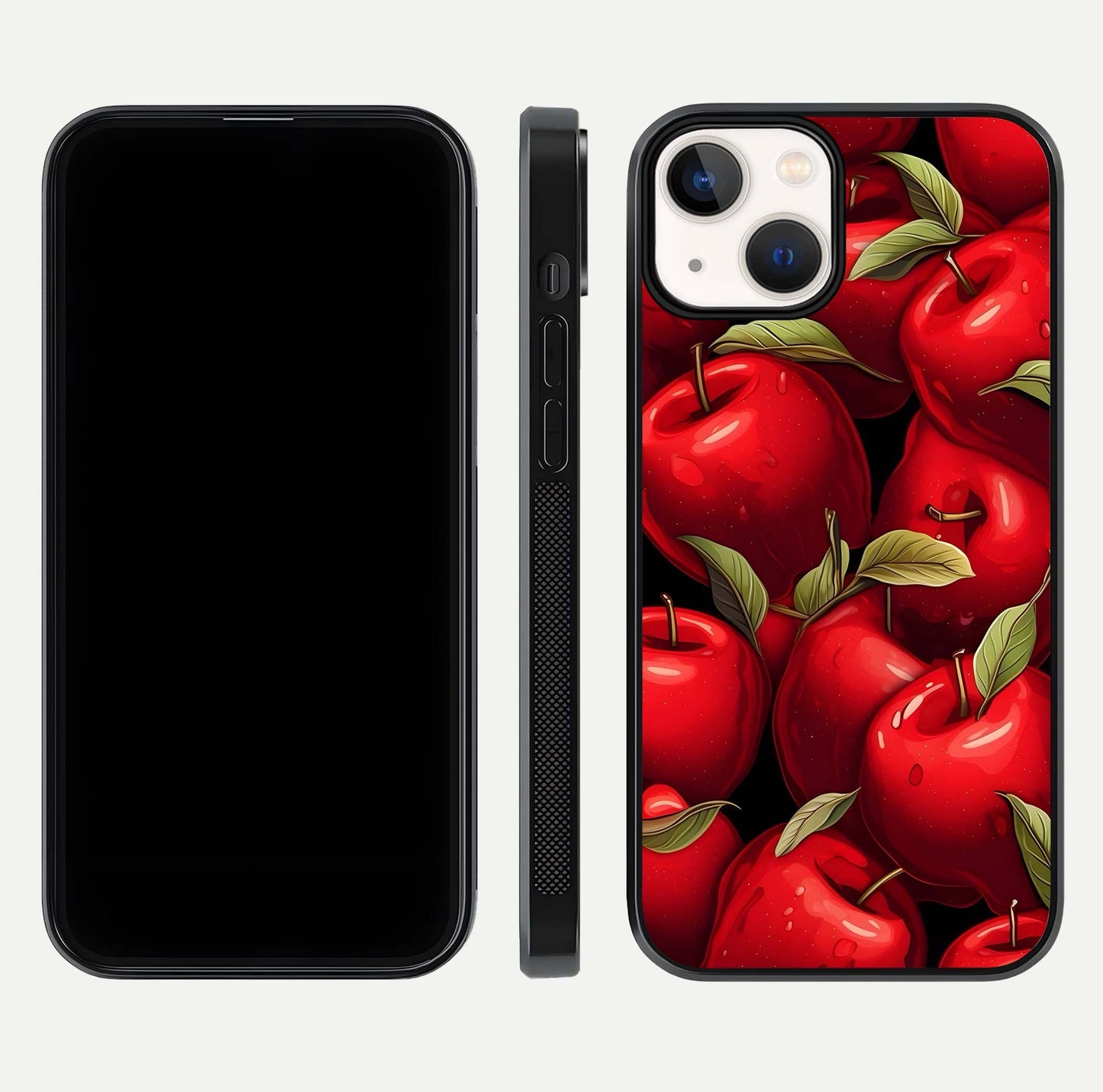 Apple Pattern Glass Case for iPhone 13 front and back layout highlighting clean lines and protective glass finish