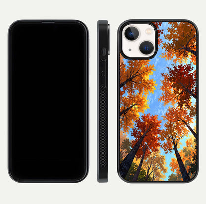 Autumn Sky Rise Glass Case for iPhone 13 front and back layout showing sky print and edge smoothness