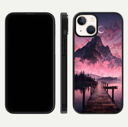 Beautyful Mountain View Glass Case for iPhone 16 Pro front and back layout showcasing natural tones and clarity