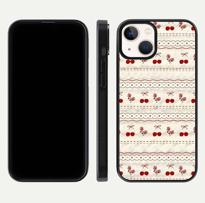 Cherry Bloom Charm Glass Case for iPhone 13 front-and-back layout displaying floral art and smooth finish