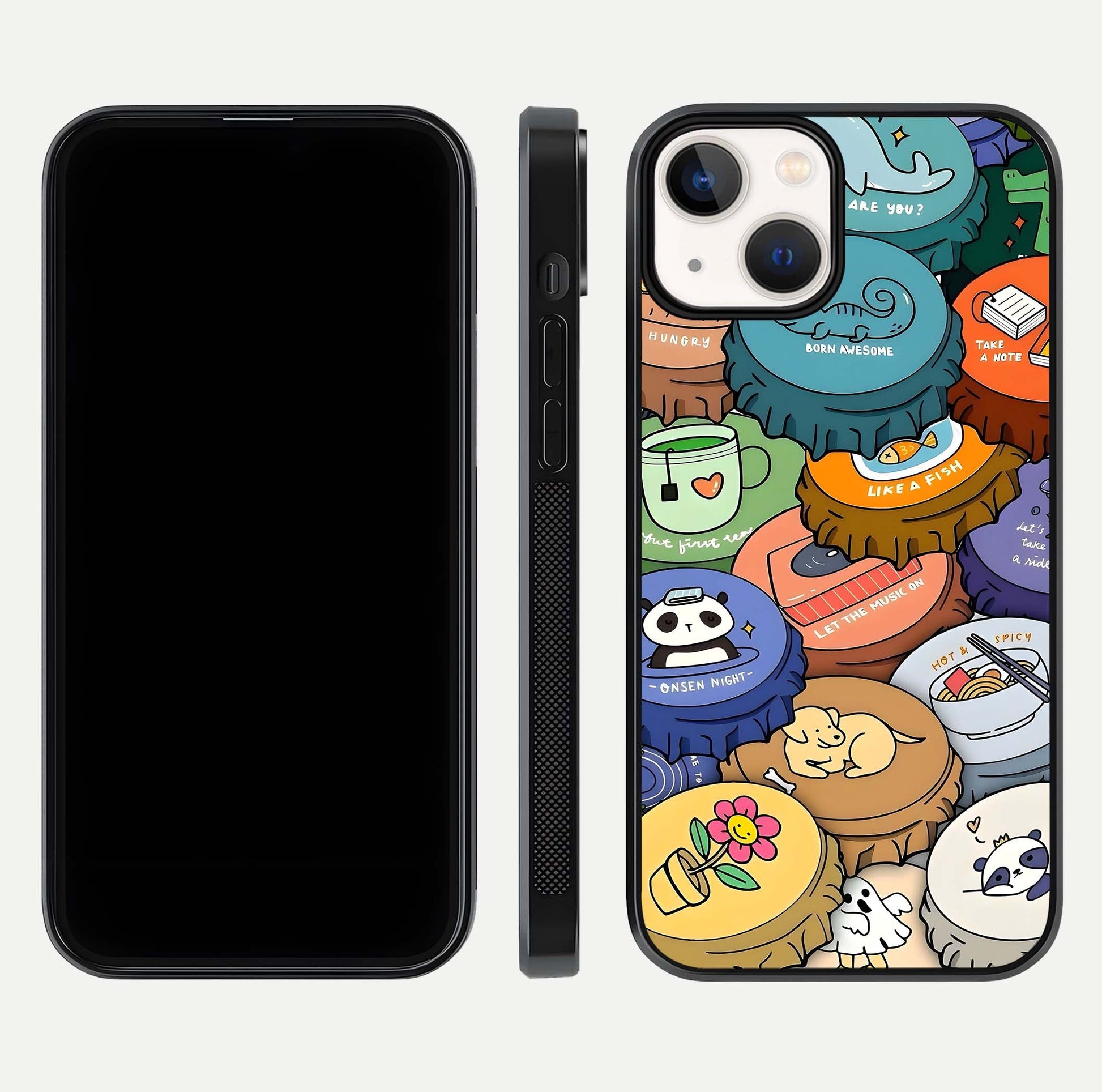 Coins Patterns Glass Case for iPhone 13 dual-view layout displaying elegant art and glass clarity