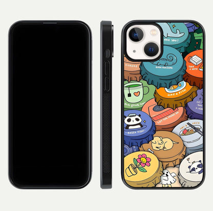 Coins Patterns Glass Case for iPhone 13 dual-view layout displaying elegant art and glass clarity