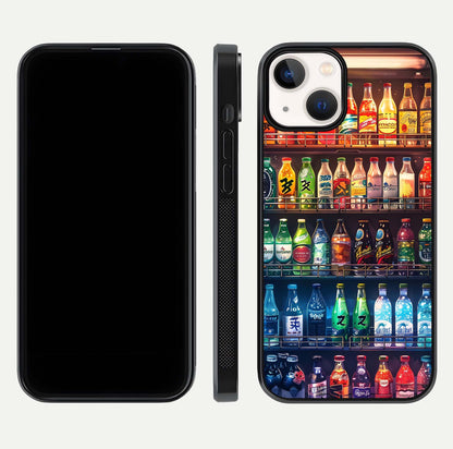 Colorful Soda Bottles Glass Case for iPhone 13 dual-view layout displaying playful tones and gloss clarity