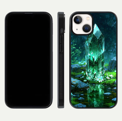 Emerald Light Crystal Glass Case for iPhone 13 dual-view layout displaying gem-like tones and polished edge