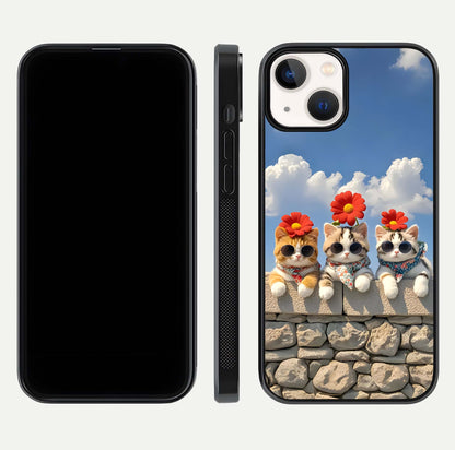 Floral Kitty Squad Glass Case for iPhone 13 dual-view layout displaying vibrant tones and smooth edges