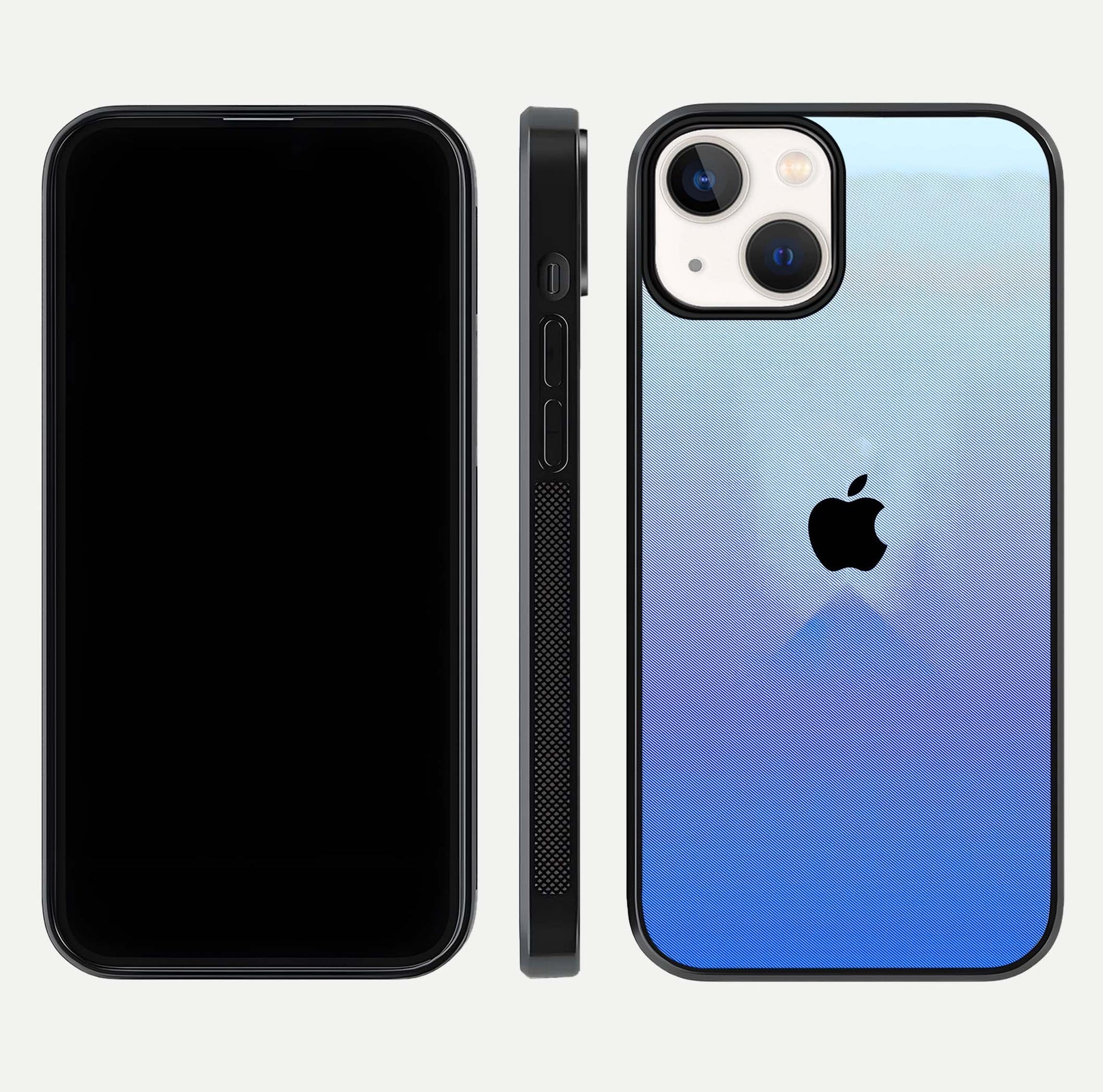 Gradient Apple Vibe Glass Case for iPhone 13 front and back view layout highlighting minimalist Apple design and curved edges