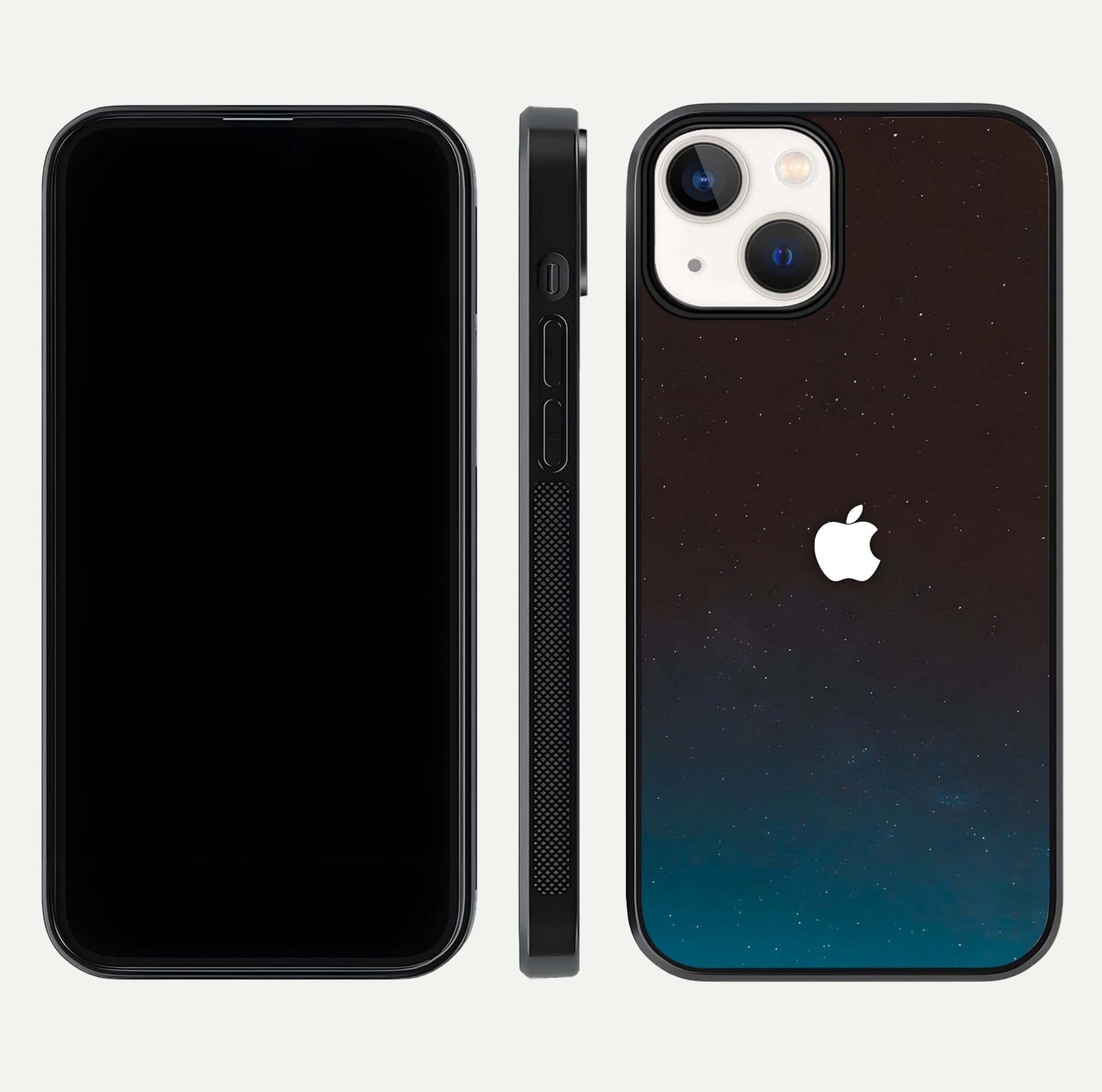 Green Emerald Apple Logo Glass Case for iPhone 13 front and back view layout highlighting vibrant tones and curved glass