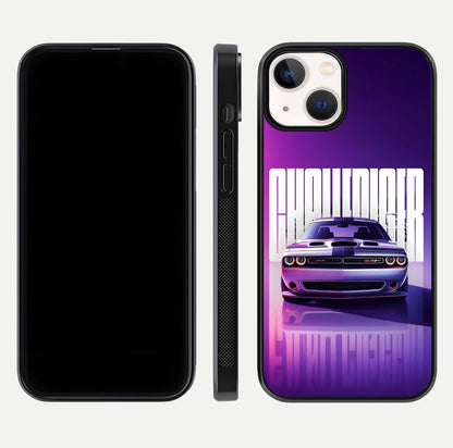Midnight Muscle Ride Glass Case for iPhone 13 front & back layout with dark automotive tones and edges