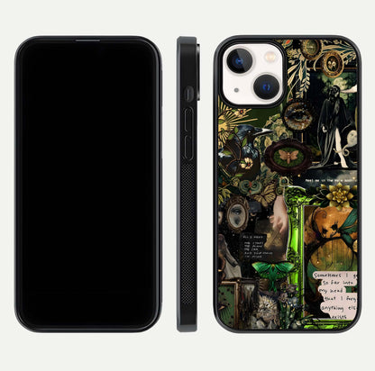 Mystic Woods Secret Glass Case for iPhone 13 front & back layout showing nature theme and smooth edges