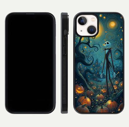 Pumpkin Moonlight Tale Glass Case for iPhone 13 front & back layout showing festive orange tone and edges