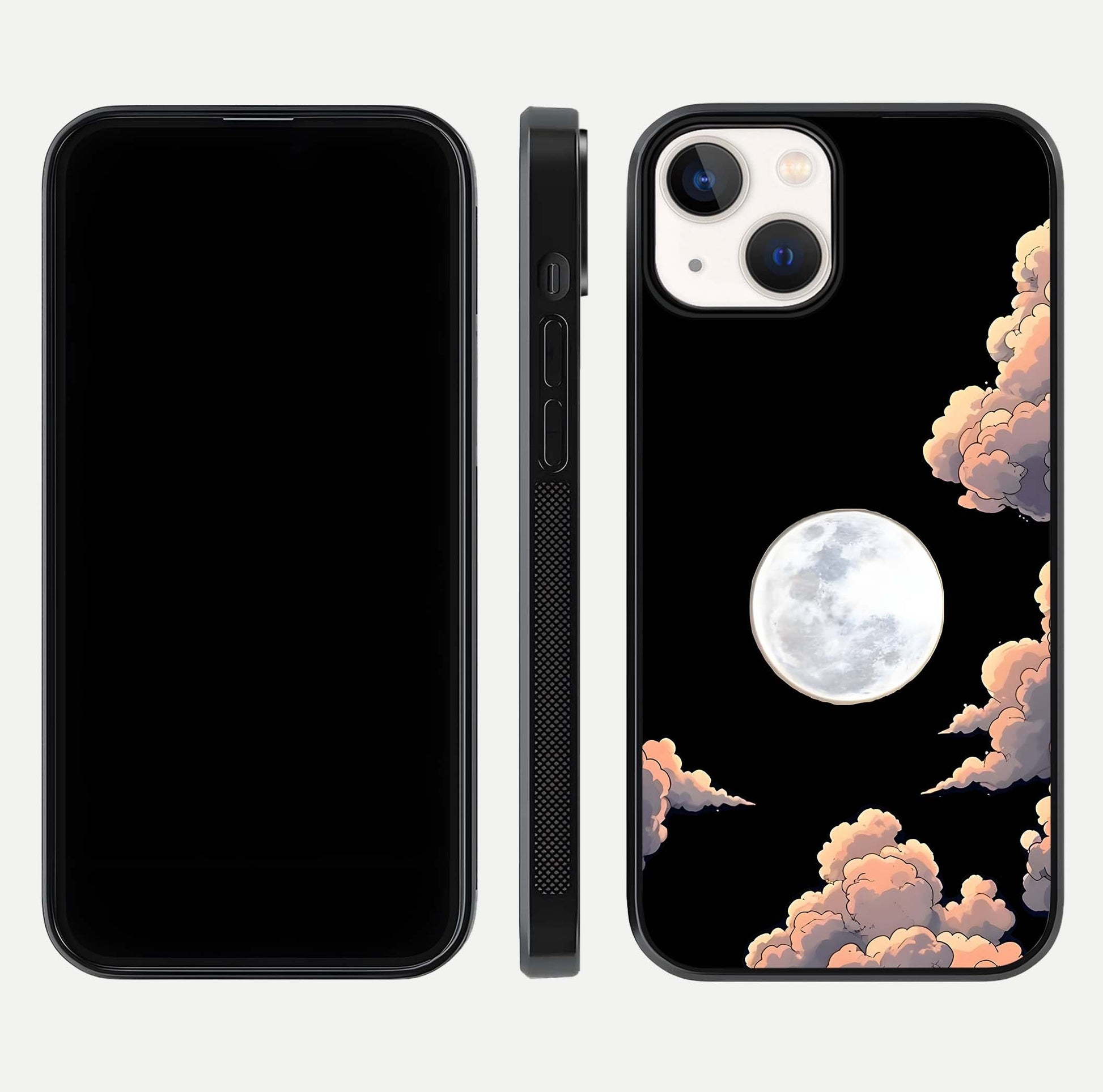 Shade Cloud Moon Glass Case for iPhone 13 front & back layout showing soft gradient tones and edges