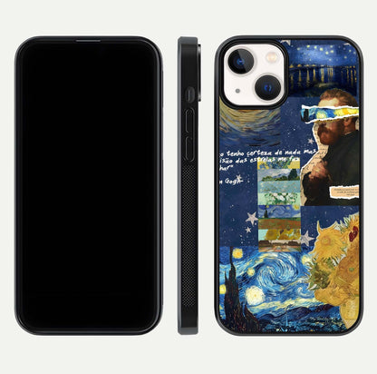 Starry Dream Vision Glass Case for iPhone 13 front & back layout showing star blend and smooth edges
