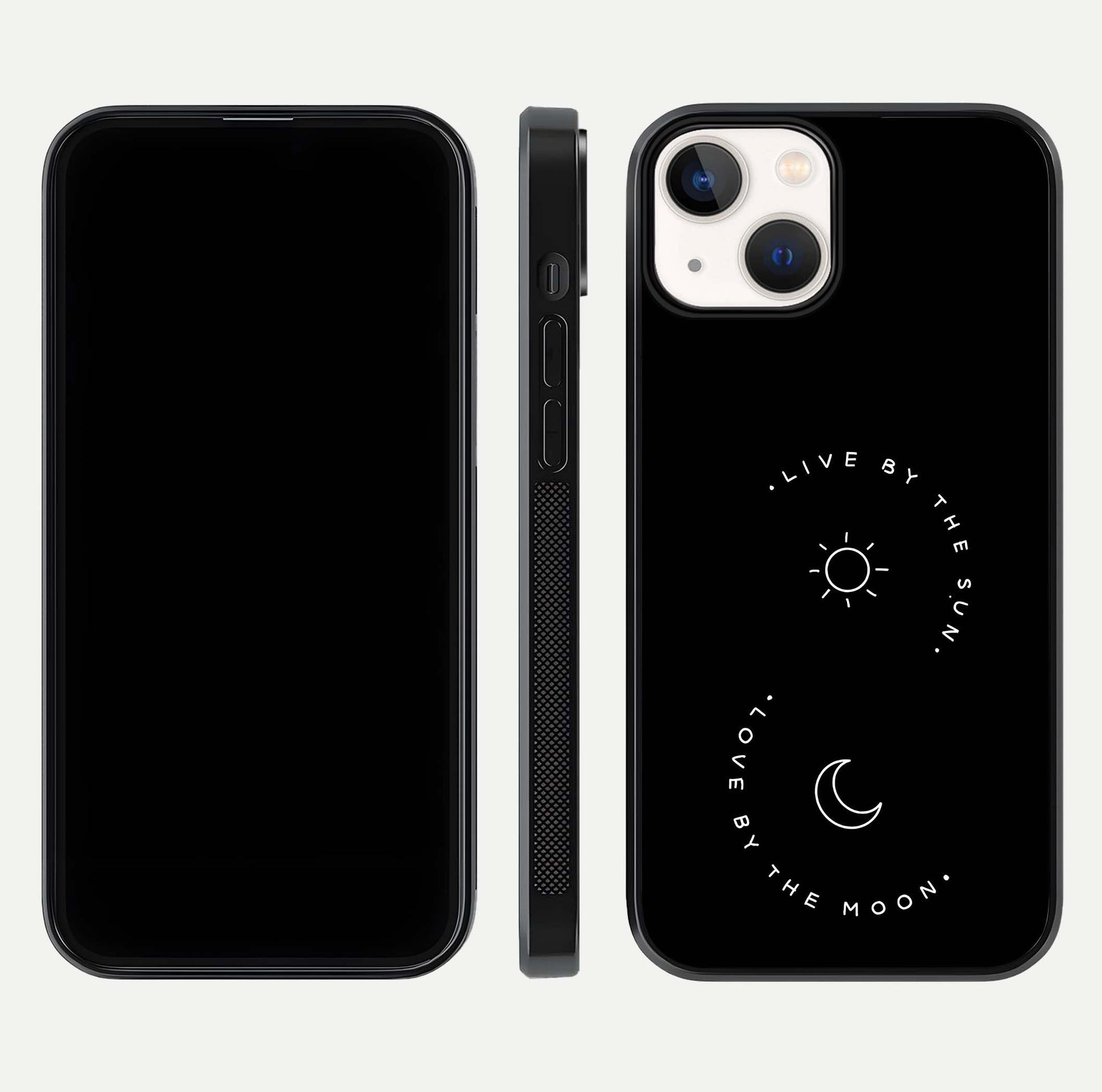 Sun Moon Balance Glass Case for iPhone 13 front & back layout showing smooth gradient and balanced design