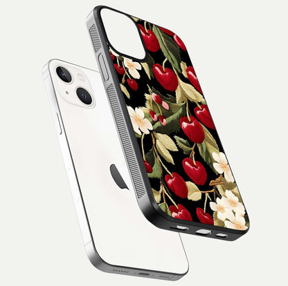 Bloom Thread Art Glass Case for iPhone 13 floating mockup showing premium reflection and stitched art vibe