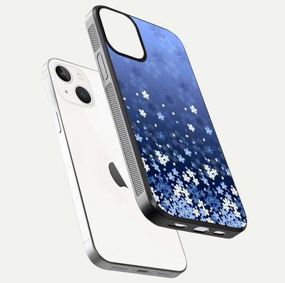 Blue Starry Glass Case for iPhone 13 floating mockup capturing cosmic tone and HD gloss texture