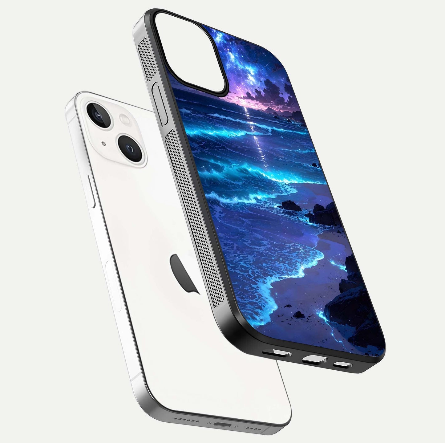 Classic Damn Look Glass Case for iPhone 13 floating mockup emphasizing HD gloss and stylish edges