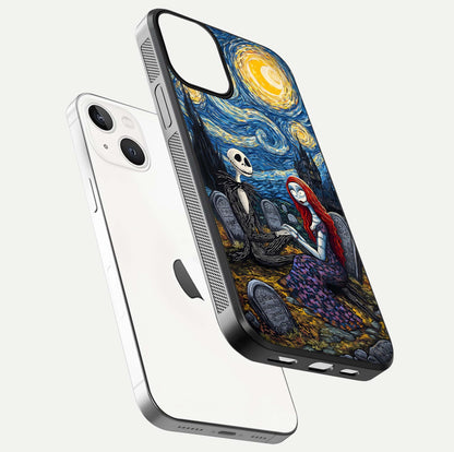 Eternal Night Love Glass Case for iPhone 13 floating mockup showing gloss brightness and romantic vibe