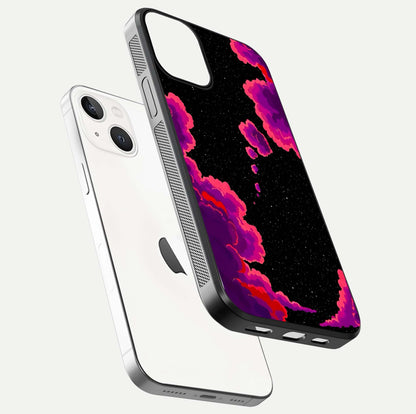 Galaxy Dream Frame Glass Case for iPhone 13 floating dual-view mockup showing vibrant gloss and space-themed tones