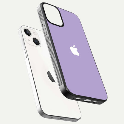 Lavender Soft Minimal Glass Case for iPhone 13 floating dual-view mockup showing gloss reflection and pastel tone