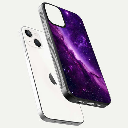 Purple Shade Sky Glass Case for iPhone 13 floating dual-view mockup displaying gloss and sky theme